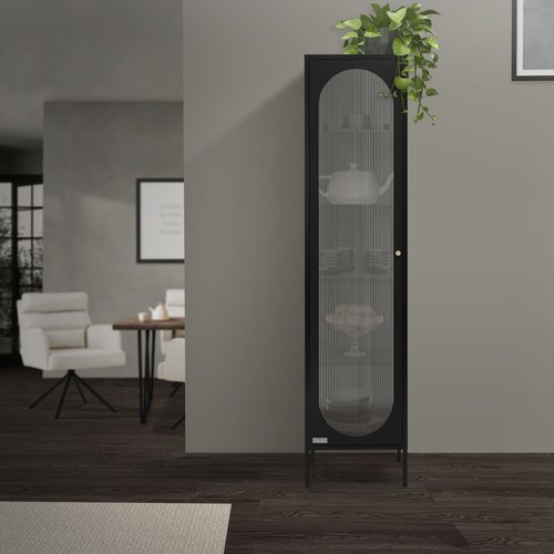 Vitrina negra 42x175x40 cm con 5 estantes y 1 puerta, mueble metálico archivador - Imagen 7 de 9