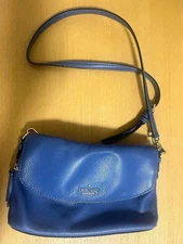 m1206 kate spade Blue Leather Shoulder Bag Zipper Used