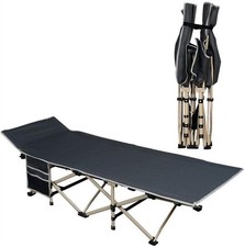 Metal Folding Camping Bed Outdoor Indoor Folding Bed Cot Portable Camp Bed, Grey