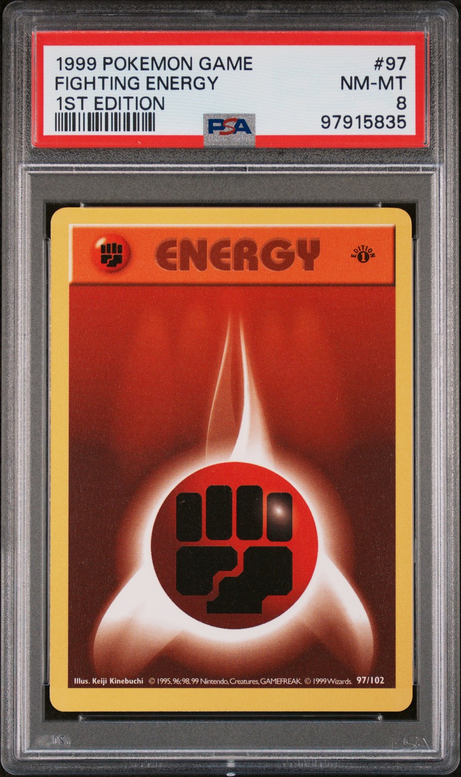 1999 POKEMON GAME 1ST ED #97 FIGHTING ENERGY PSA 8