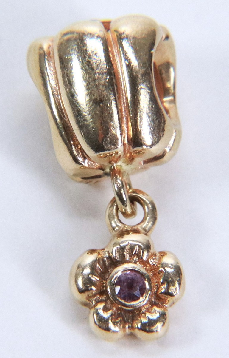 Pandora 14K Yellow Gold Pink Sapphire & CZ Flower Charm View 5