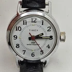 Vintage Timex Women's Automatic Manual Wind White Dial Black Leather Working