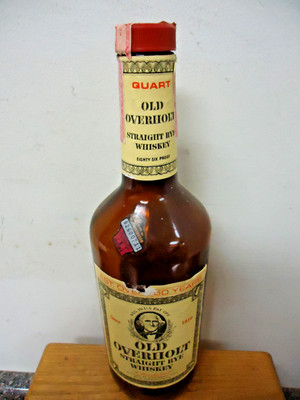 Collectible Old Overholt Straight Rye Whiskey One Qt Empty Bottle! FREE Shipping