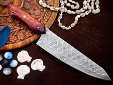 Hand Forged Damascus Steel Chef Knife With Red Paddock Wood Handle
