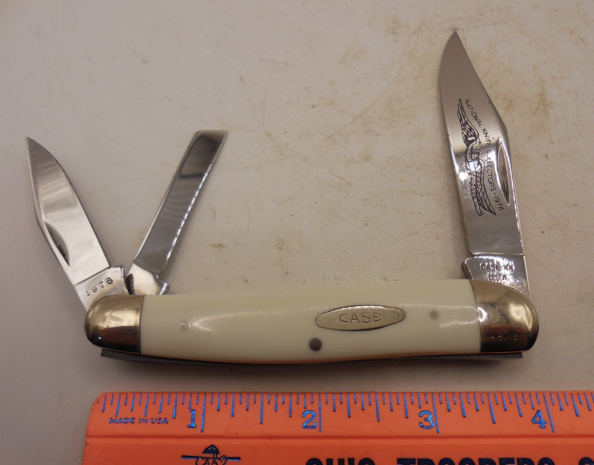 『USED』オールドタッパー 白　ブラウンセット 1976 NKC collector CASE XX 4dot 4380 white comp 3 blade knife #313