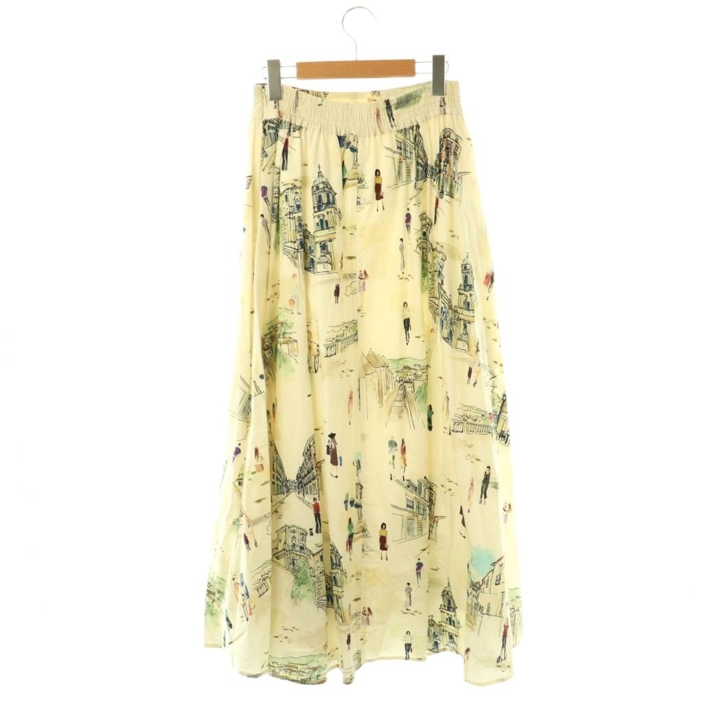 Ameri VINTAGE Flared Patterned Long Skirt M Ivory… - image 2