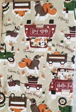 Flannel Back Vinyl Tablecloth 52"x70" Oblong, FALL DOGS, LEAVES PUMPKINS, HP