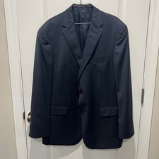 Hart Schaffner Marx Mens Suit Jacket Pinstripe Navy Blue 46R