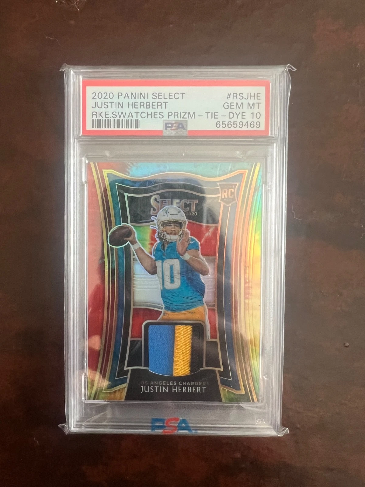 Justin Herbert Panini Select Rookie Swatches Prizm #RSJHE Tie-Dye