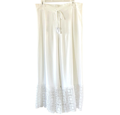 GIZIA Women s Size 44/Large White Wide Leg Flowy Lace Panel Palazzo Pants Cruise