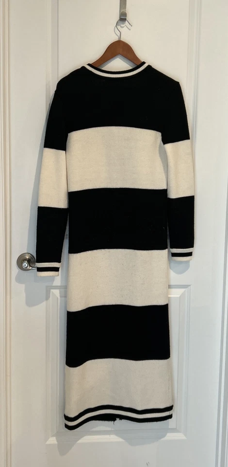 Alice + Olivia Long Open Wool Cardigan Duster Size XS Navy Blue / Cream - Image 4 of 4