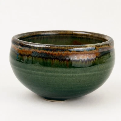 Sunset Canyon Pottery Handmade Stoneware Bowl Green Glaze Boho Southwestern 4” - Image 1 of 4