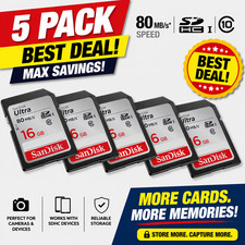 SanDisk Ultra 16GB SD Card 80MB/s SDHC Class 10 Camera Nintendo 2DS 3DS 5-Pack 