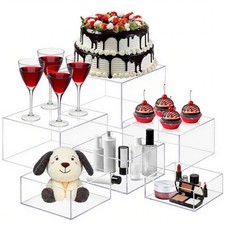 6PCS Large Clear Acrylic Buffet Risers 11" 9.8" 9.1" 8.3" 7.5",6.7" Food Rise...