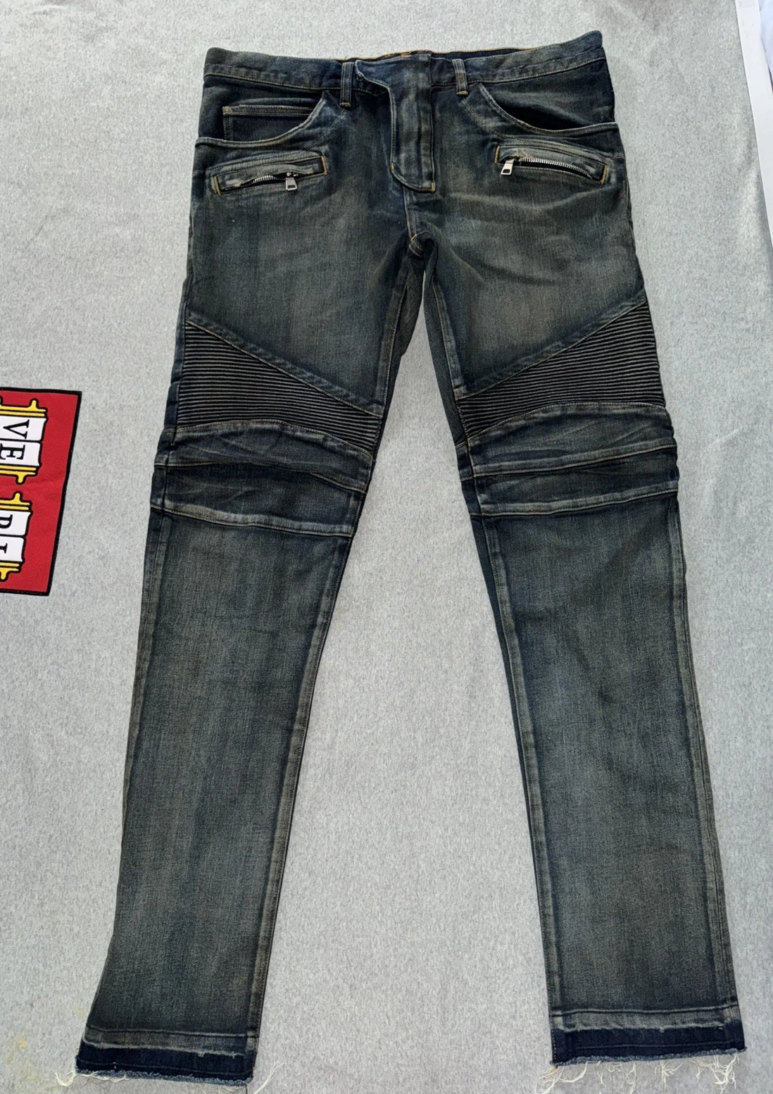 Balmain — BALMAIN Men’s Ribbed Bike Blue Acid Slim Jeans Italy Size 38