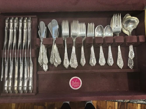 Wallace "Rose Point" Sterling Flatware set of 12 / 64 pieces