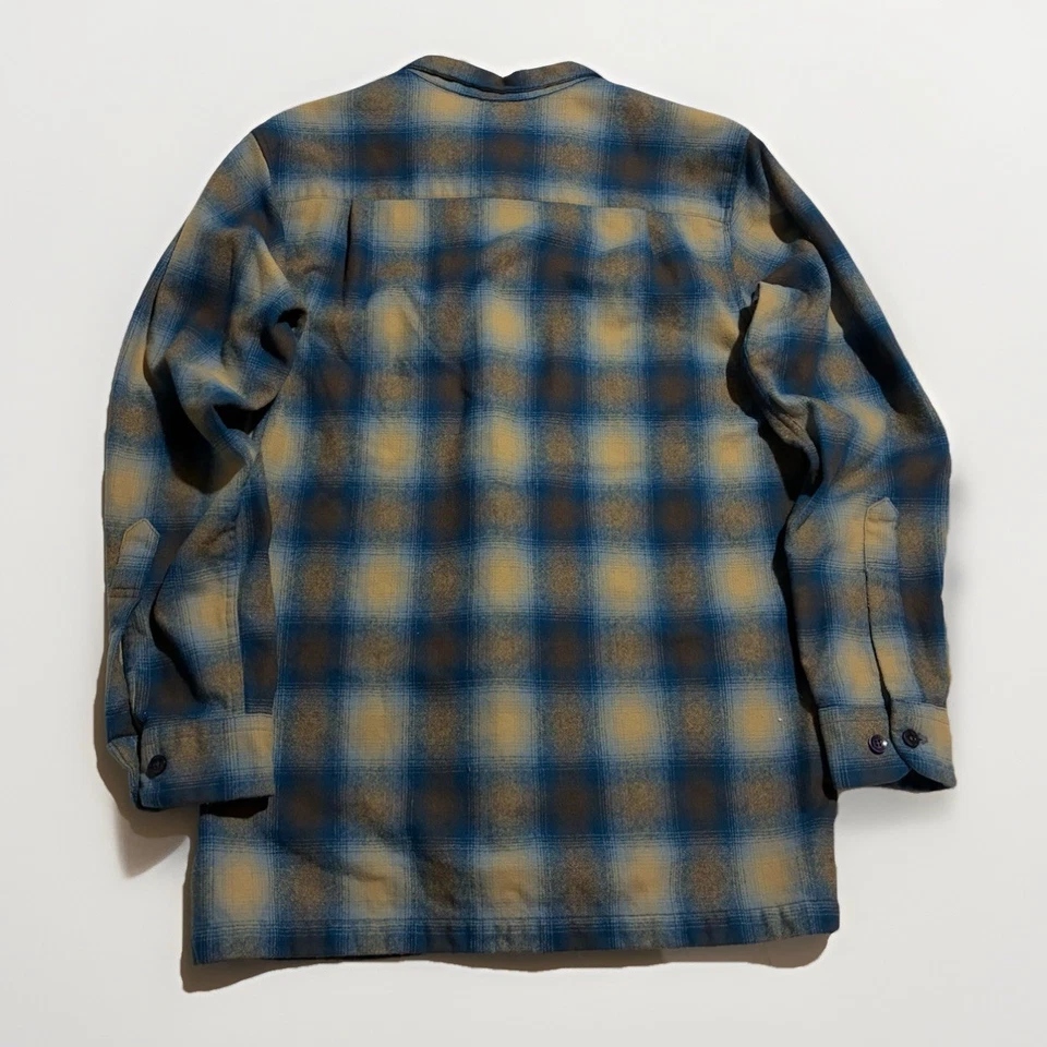 Pendleton Board Shirt M Lined Wool Plaid Blue Tan Spray Fade USA Fabric - Read - Image 2 of 4