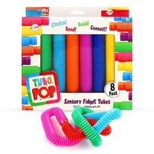 Playkidiz 8 pack Tubo Pop Sensory Fidget Tubes, Stress Reliever Pipe Toy.