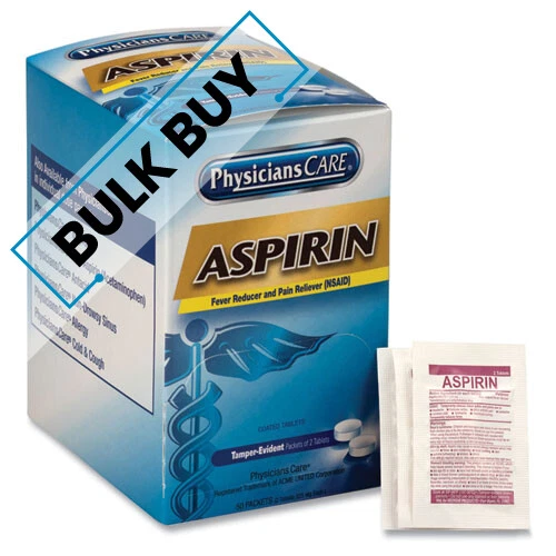 Aspirin Tablets, Two-Pack, 50 Packs/Box