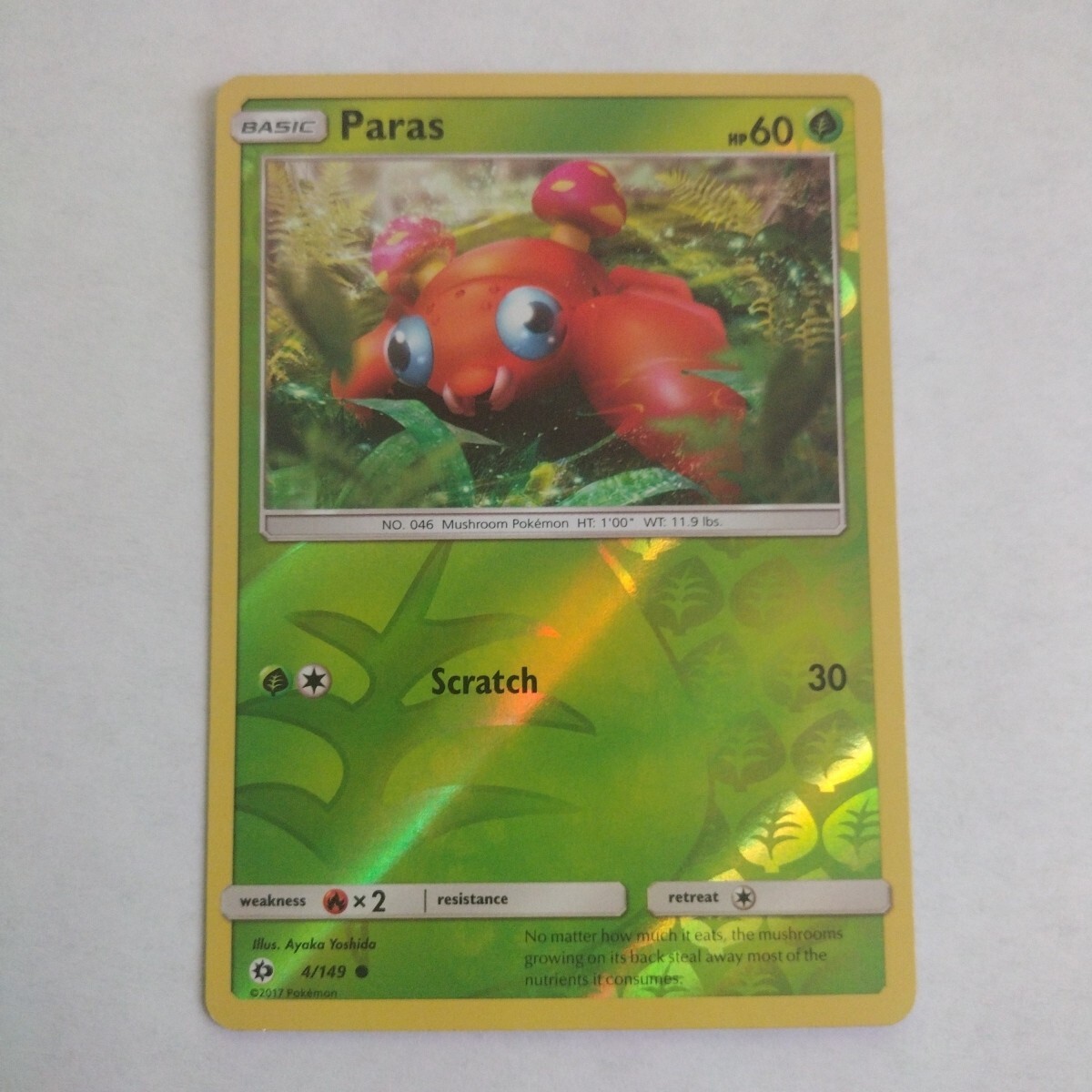 Paras 4/149 C Reverse Holo Pokemon TCG Card Sun & Moon NM