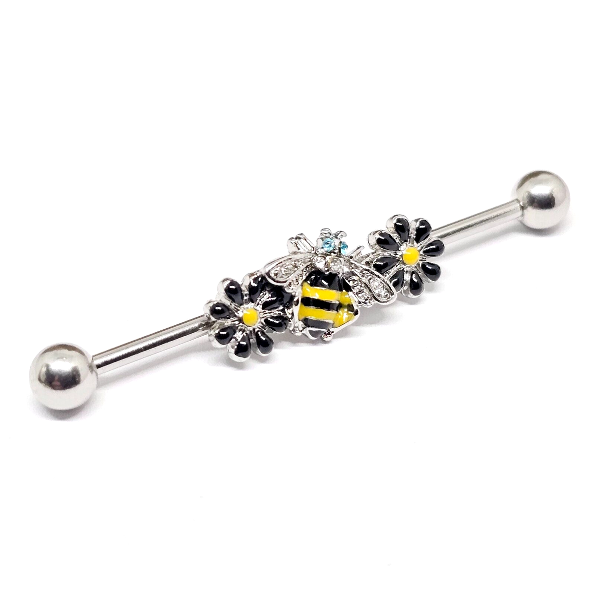 Bee Flower Scaffold Piercing Barbell CZ Enamel Steel Bohemia Body Jewellery