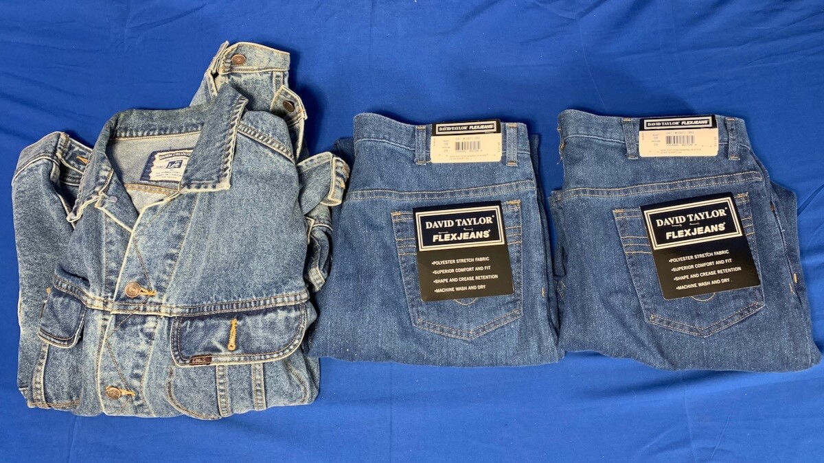 VINTAGE MENS DENIM LEE JACKET XL DAVID TAYLOR FLEX JEANS 38x29 FREE  SHIPPING