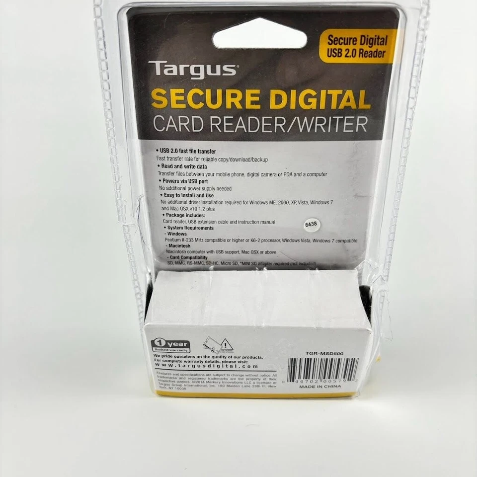 Targus Secure Digital Card Reader Writer USB 2.0 TGR-MSD500 For PC/Mac - Image 2 of 4