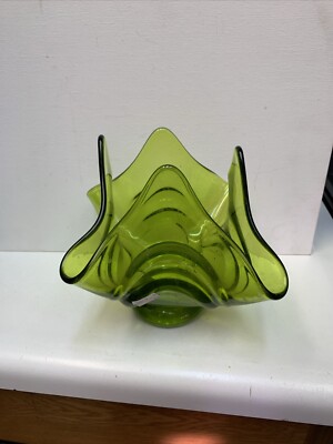 Vintage Viking Green Glass Art Decor Handkerchief Bowl Dish