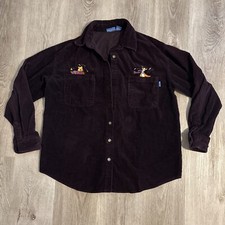 Vintage Disney Winnie the Pooh Tiger Patchwork Purple M Button Up Corduroy