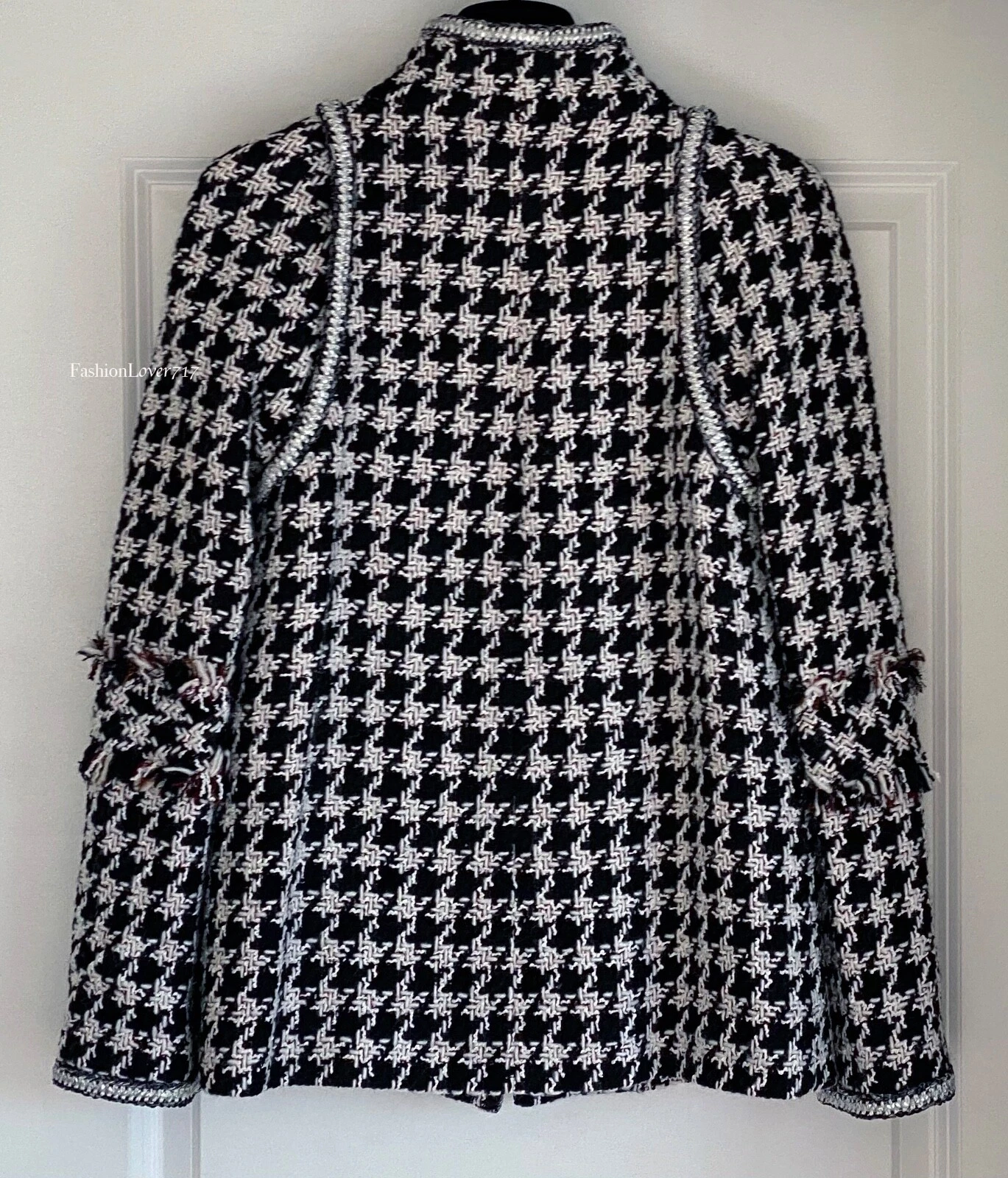 GIACCA CHANEL 17A RUNWAY NERA BIANCA HOUNDSTOOTH ARGENTO TRECCIA 38