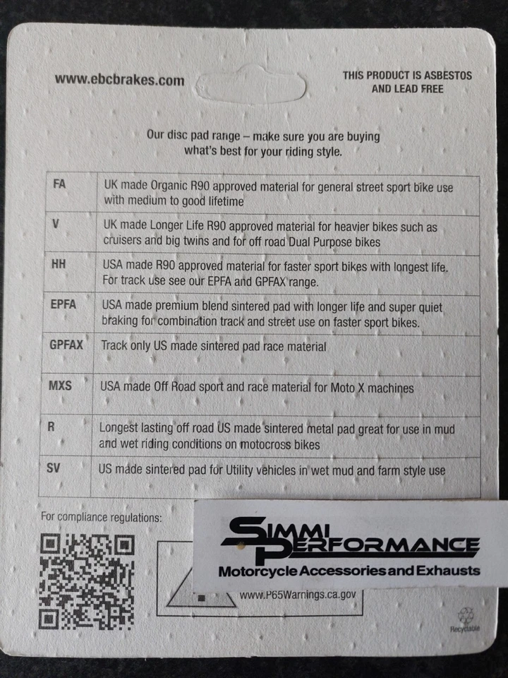 EBC Brake Pads Yamaha MT07 ABS Rear HH 2014 2015 2016 2017 2018 2019 2020 - Image 4 of 4