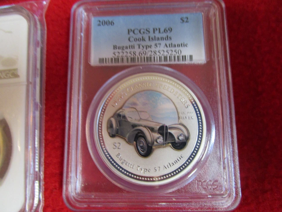 Cook Islands 2006 $5 Bugatti Type 57 Atlantic .999 Silver Coin PCGS PR PL 69 - Image 2 of 4