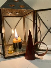 Primitive Early 17th-18th Century Style Deep Ruby Red Painted Tin Candle Snuffer