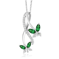 18K Yellow Gold Plated Silver Nano Emerald Butterfly Pendant Necklace For Women
