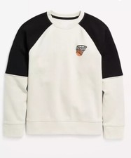 NWT Old Navy Kids Fleece Crewneck Sweatshirt Basketball Ivory Black XL 14/16