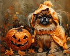 Pekingese in Halloween Costume with Pumpkin 8x10 Matte Print