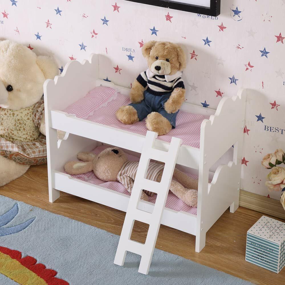 18 Inch Doll Bunk Bed Twins Dolls Wooden Cot Bed with Bedding Bedroom