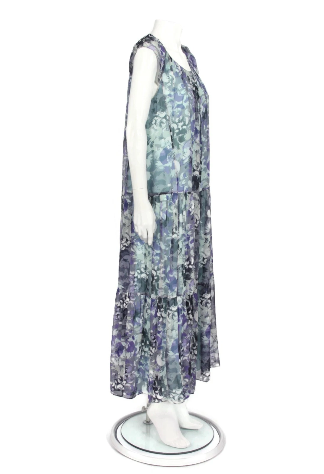 Maxi abito KATE SPADE floreale grigio blu seta chiffon plissettato cappuccio manica tg 4 980