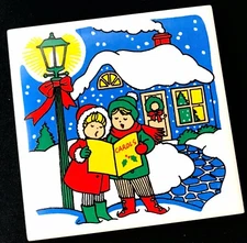 Artmark 1987 Christmas Carolers Painted Ceramic Tile Trivet