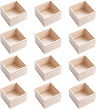 12 PCS 4'' X 4'' Rustic Wooden Box Storage Organizer Craft Box for Collectibles