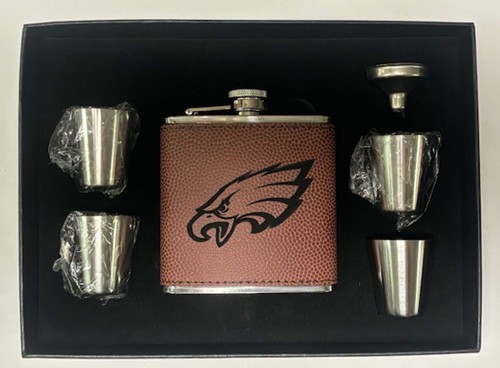 Philadelphia Eagles Football Texture 6 oz flask w opt presentation box  stainles - Afbeelding 2 van 14