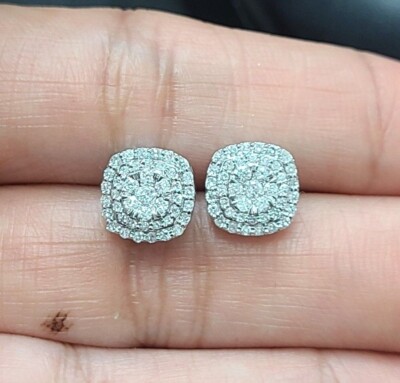 ANGEBOT! 0,50 KT NATÜRLICHER DIAMANT CLUSTER KISSEN OHRSTECKER 14 K GOLD 8,8 MM