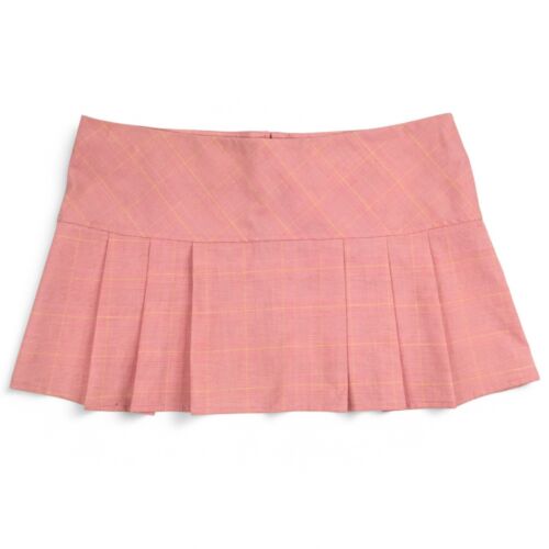 Vtg Y2K Pleated Micro Mini Skirt L Low Rise Pastel Pink Plaid Preppy Goth Barbie - Picture 10 of 15