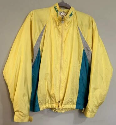 Vintage 1990's Asics Exceltech Yellow & Light Blue Windbreaker Jacket Size Large