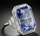 Huge 33.00CT No-Heat Ceylon Sapphire & CZ Women's Engagement Ring In 935 Silver