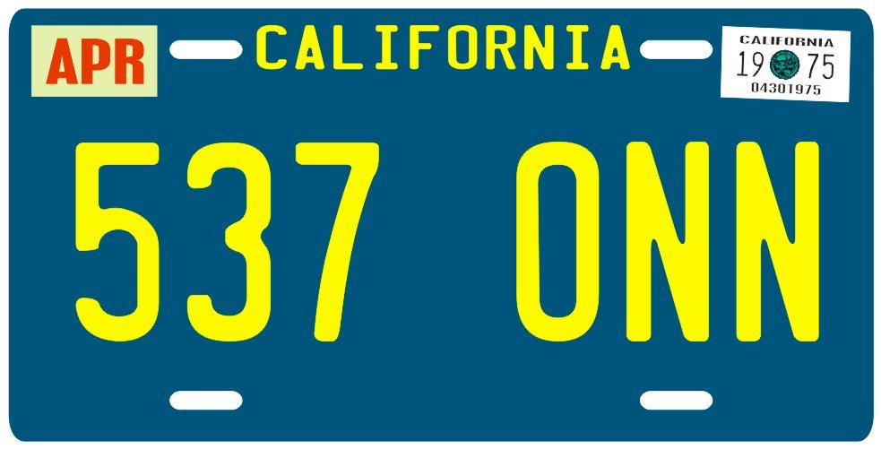 Starsky and Hutch 1975 California 537 ONN License Plate | eBay