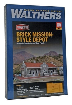 Walthers Cornerstone HO Brick Mission-Style Depot Building Kit 4055