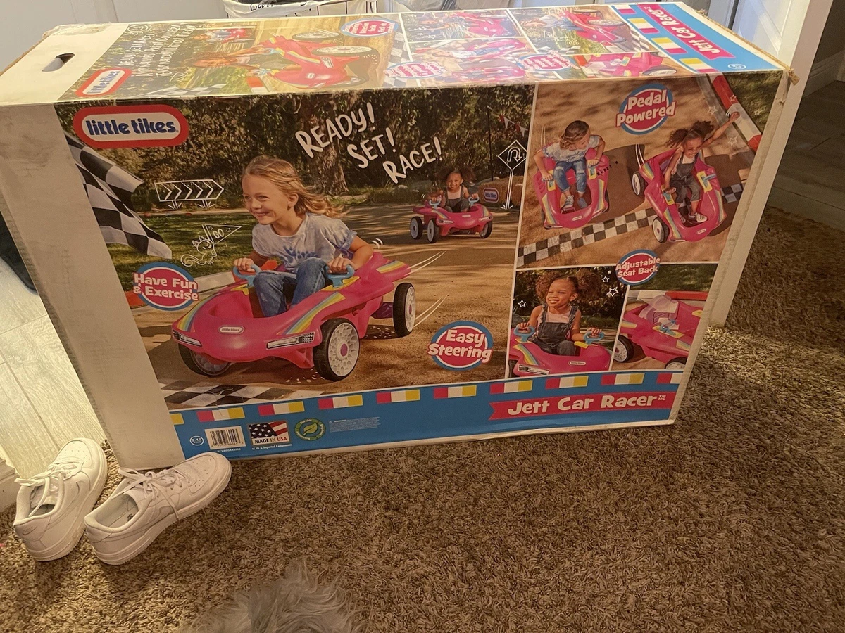 Little Tikes Jett Car Racer Ride on Pedal Car in Pink Adjustable Seat Back NEW