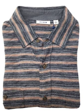 ROWM Men's Short Sleeve Striped Shirt Cotton, Peach-Gray , Size L