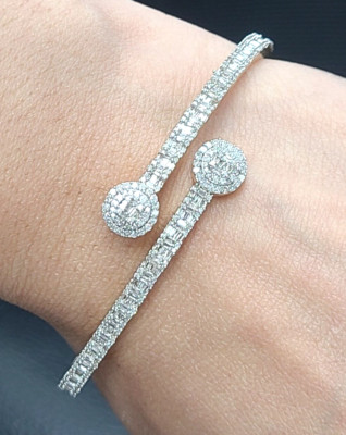 DEAL! 1.90CT Natural Genuine Diamonds Cuff Bangle Bracelet 10K Gold